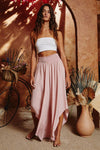 SOFT BLUSH WOVEN SMOCKED WAISTBAND WIDE LEG PANTS