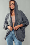 ORGANIC COTTON EXPOSED SEAM HOODED SHRUG JACKET