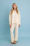 IVORY WAFFLE HENLEY WAFFLE KNIT LOUNGE SET