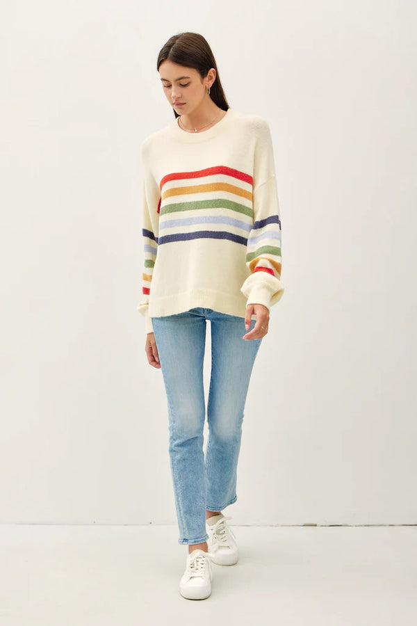 RAINBOW STRIPE BALLOON SLEEVE SWEATER