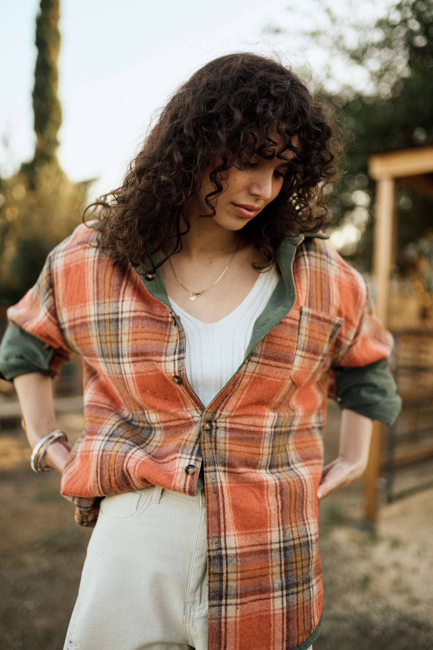 RUST/OLIVE REVERSIBLE CORDUROY AND PLAID SHIRT