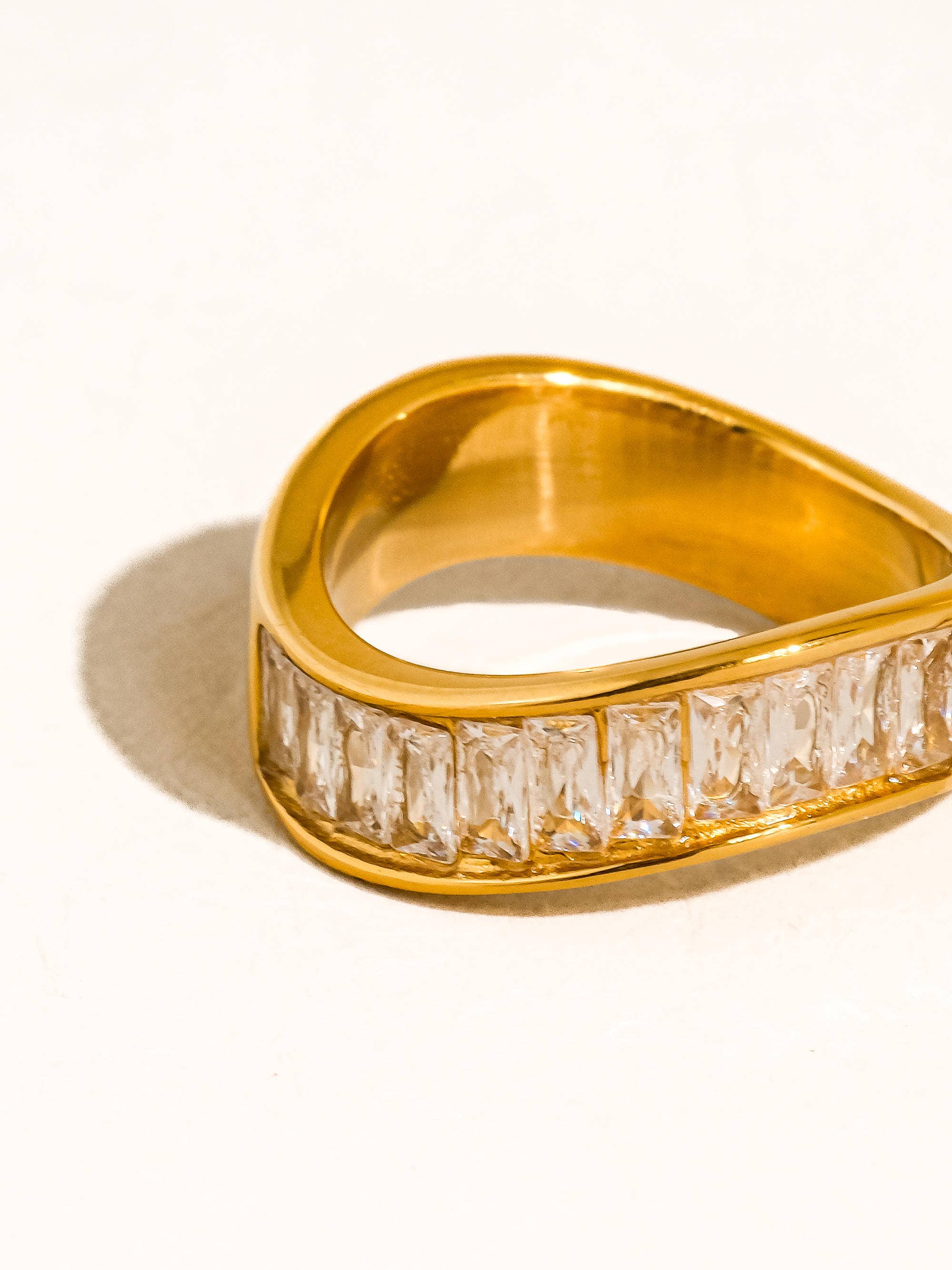 CALYXE 18K GOLD NON-TARNISH CZ BAGUETTE BAND RING