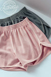 Army green and light pink comfy lounge shorts with stretch waistband