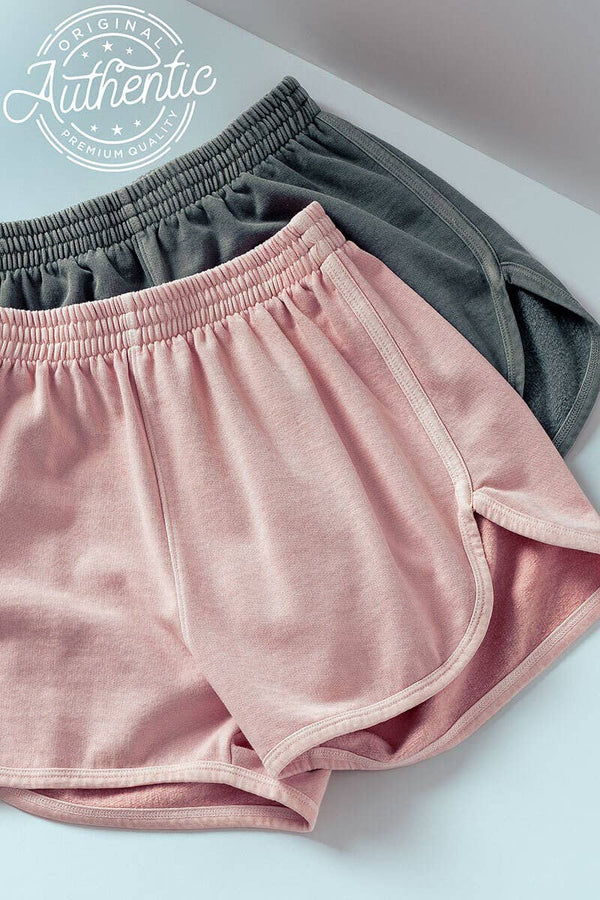 Army green and light pink comfy lounge shorts with stretch waistband