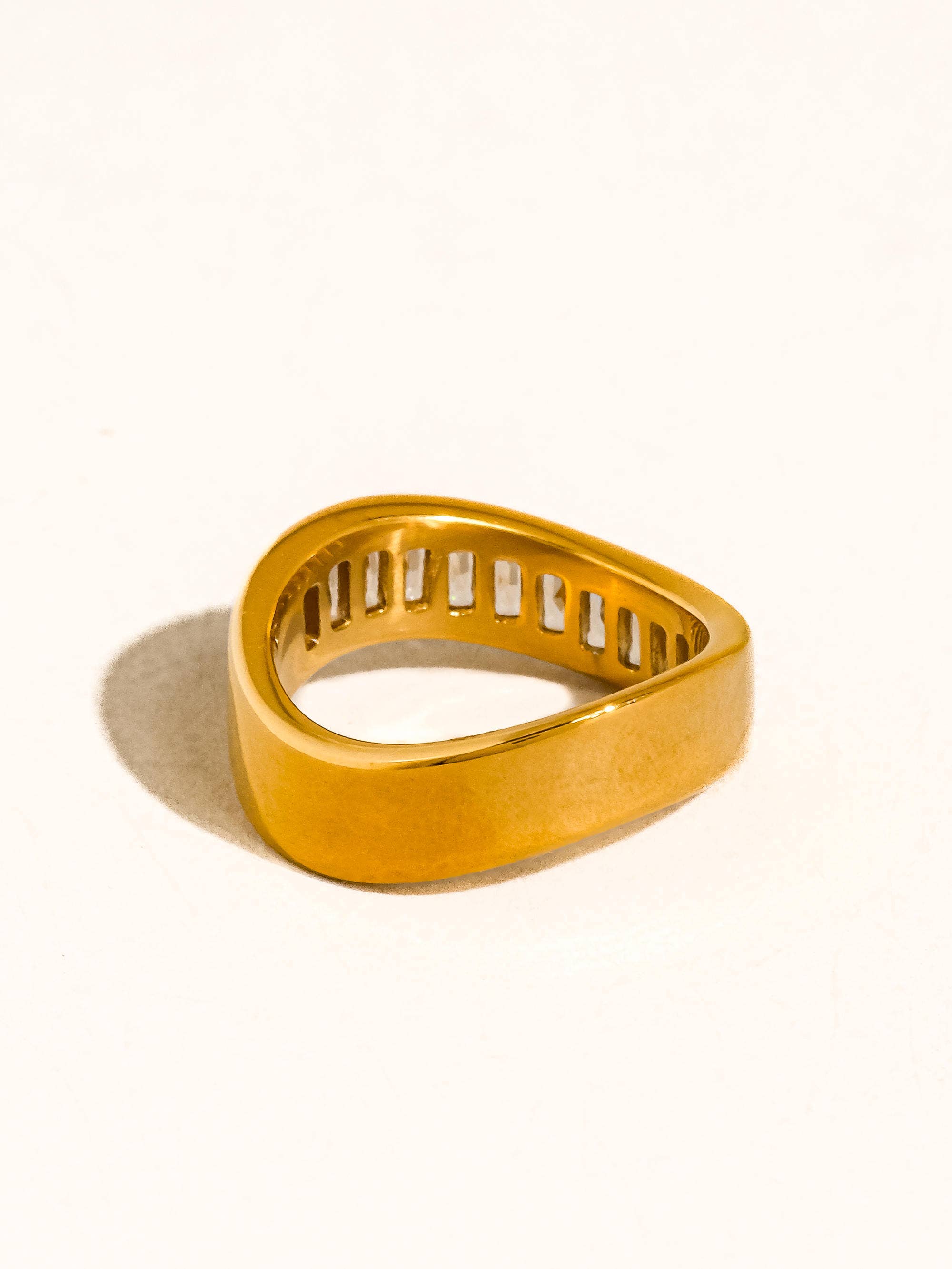 CALYXE 18K GOLD NON-TARNISH CZ BAGUETTE BAND RING