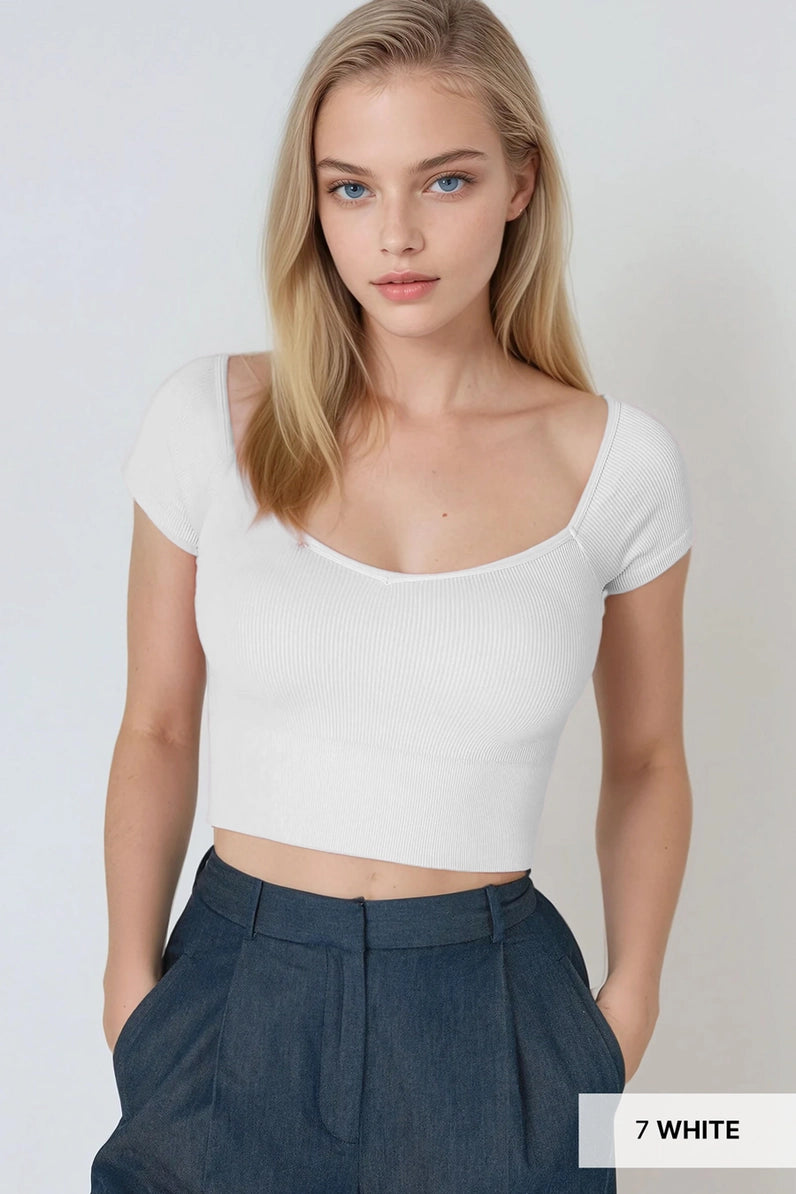 CAP SLEEVE RIBBED CROP TOP