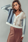 CLUSTER COLOR STRIPE CARDIGAN - GREY/TAUPE