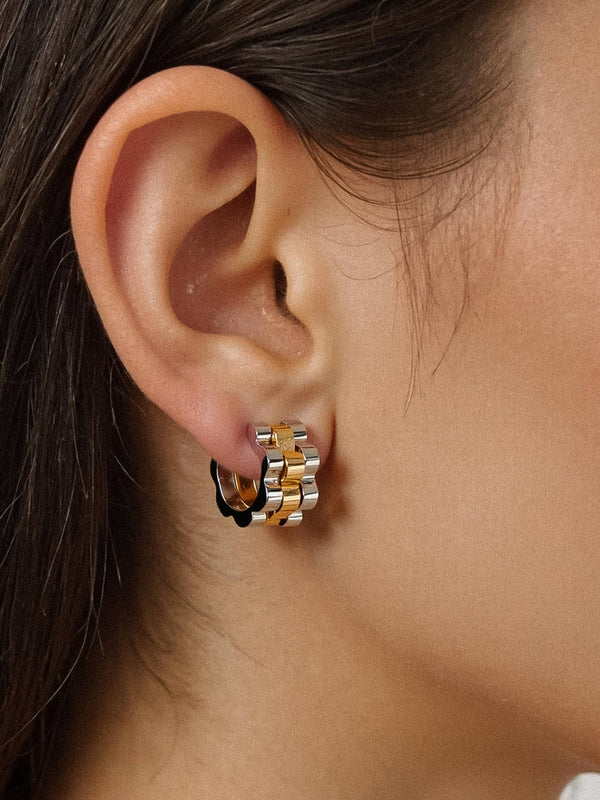 Paige 18K Gold Non-Tarnish Two-Tone Ribbed Hoop Earrings