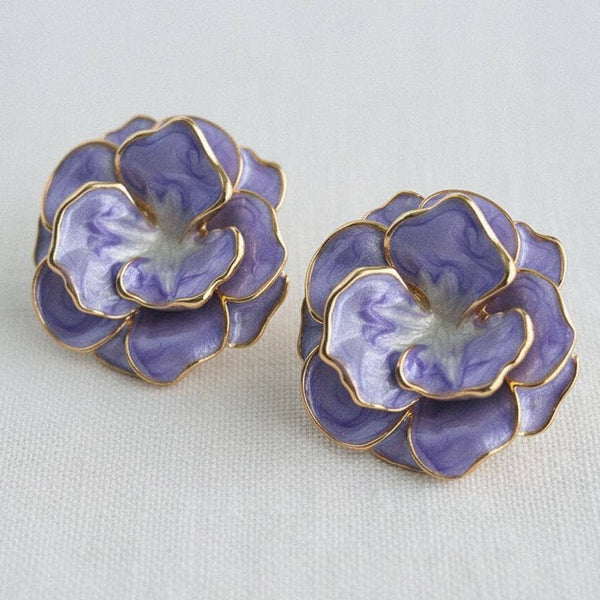 FRENCH STYLE CAMELLIA FLOWER STUD EARRINGS