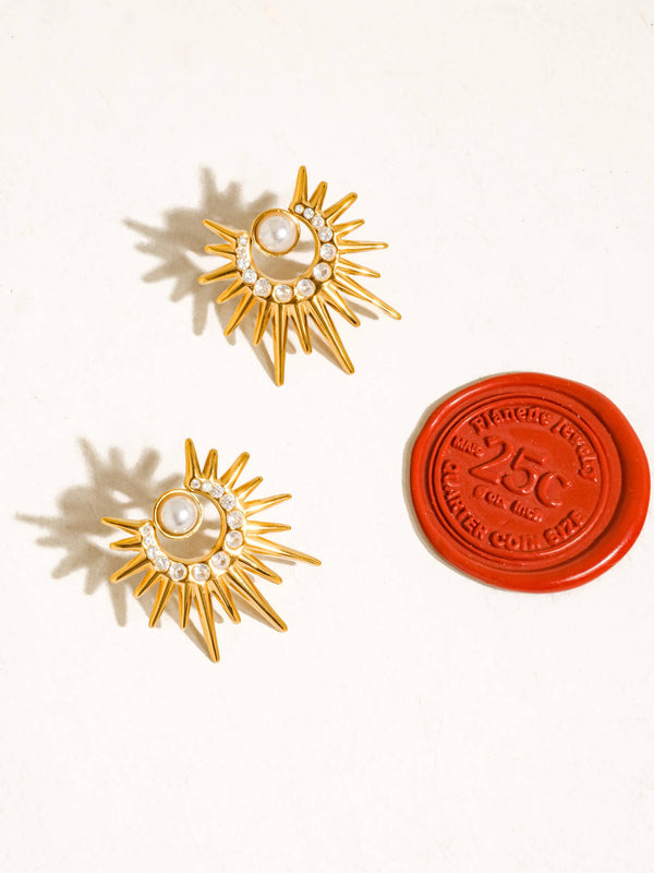 Kindred 18K Gold Non-Tarnish Pearl Sunburst Earrings