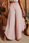 SOFT BLUSH WOVEN SMOCKED WAISTBAND WIDE LEG PANTS