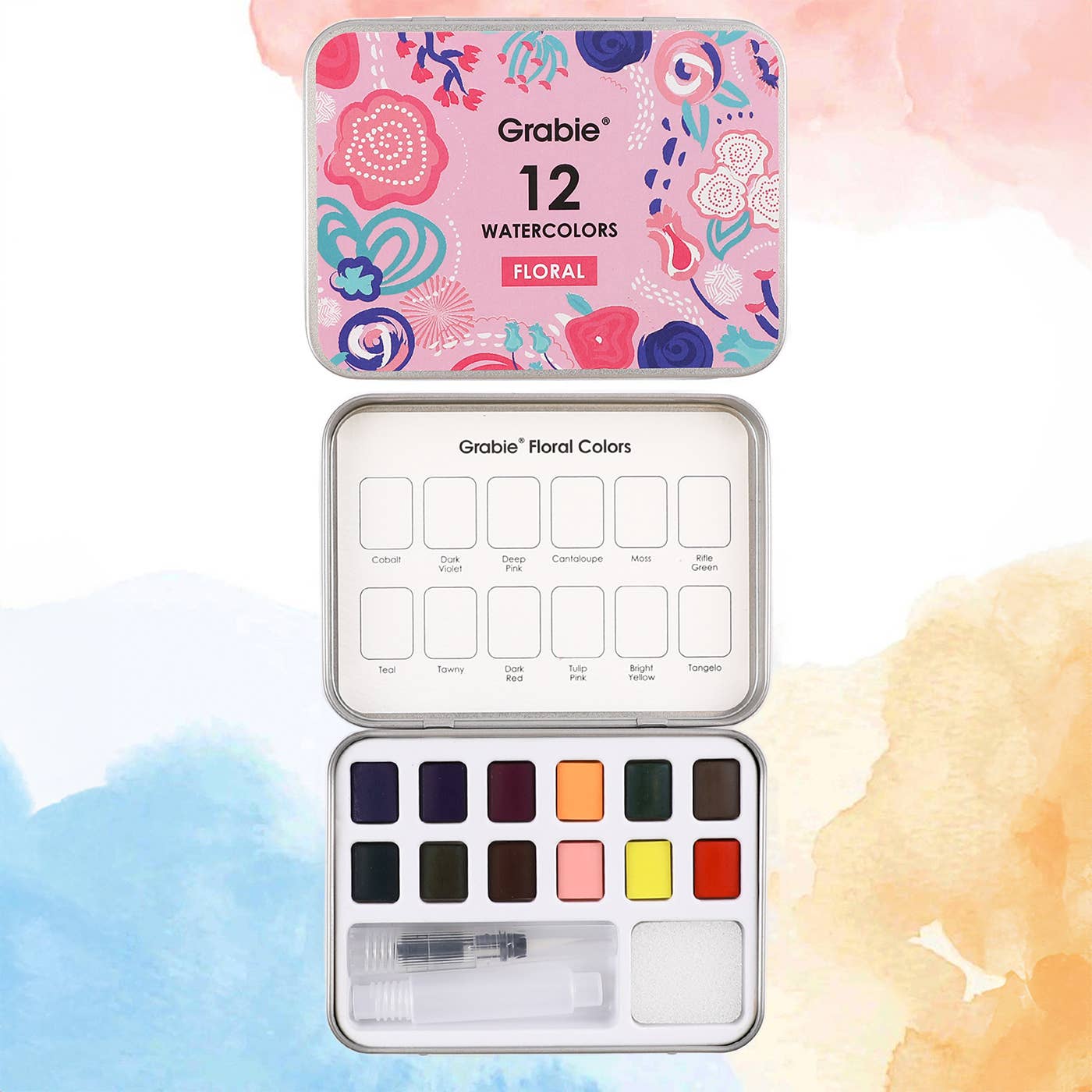 WATERCOLOR POCKET SET OF 12 WITH BRUSH - FLORAL COLORS