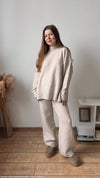 COZY NECK SIDE SLIT SWEATER & WIDE PANT SET