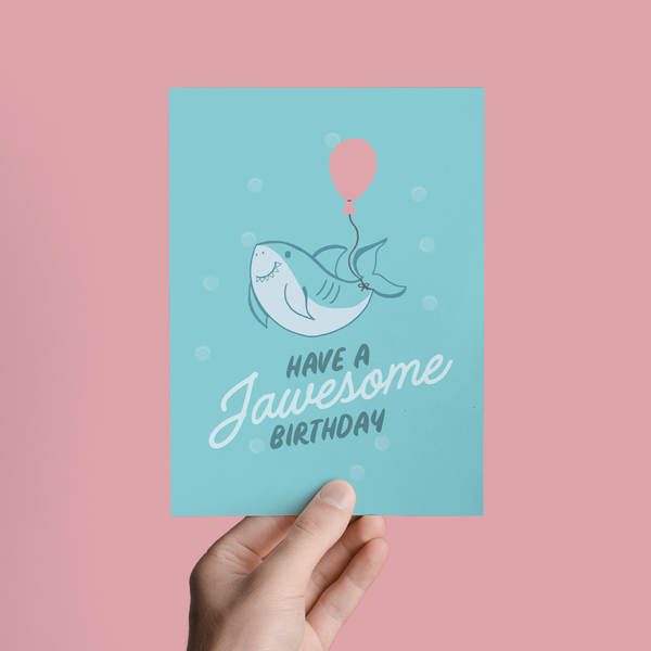 HAVE A JAWSOME BIRTHDAY SHARK CUTE CONGRATS GREETING CARD