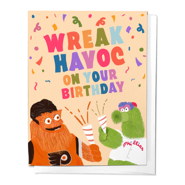 WREAK HAVOC ON YOUR BIRTHDAY, PHILLY SPORTS GREETING CARD