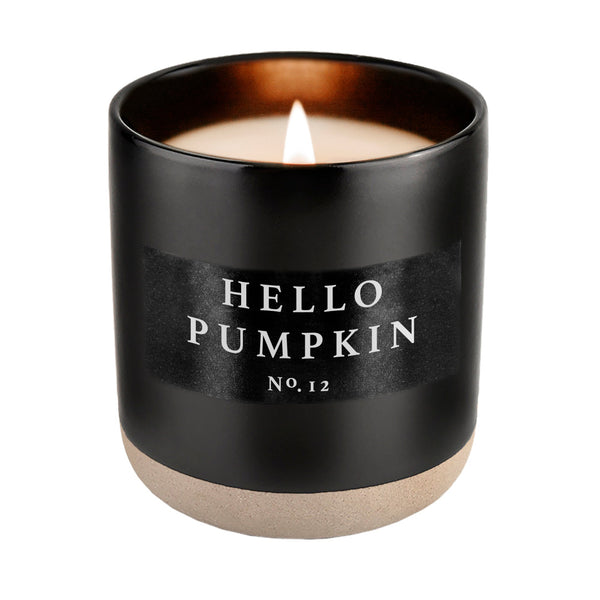 HELLO PUMPKIN SOY CANDLE - BLACK STONEWARE JAR - 12 OZ