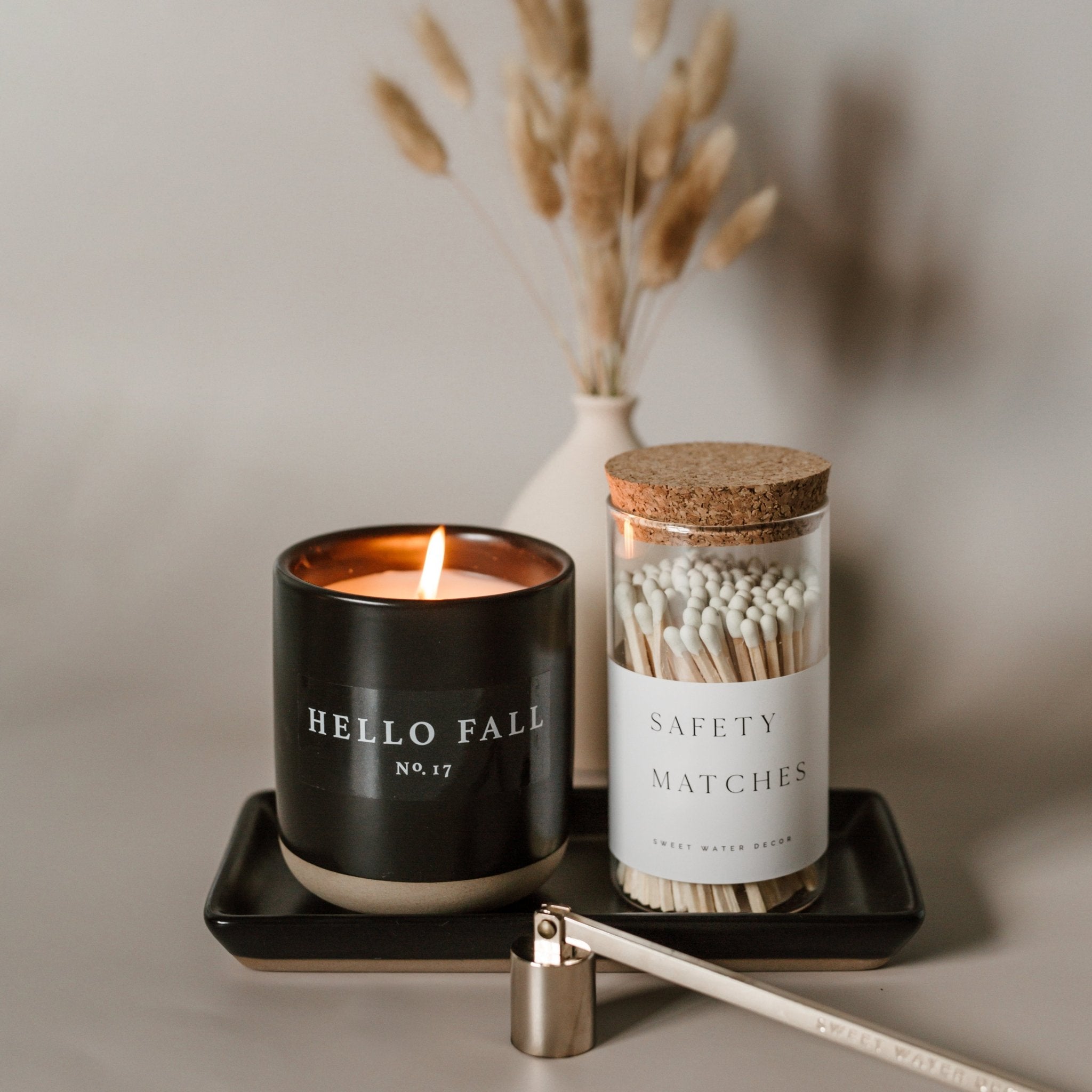 HELLO FALL SOY CANDLE - BLACK STONEWARE JAR - 12 OZ