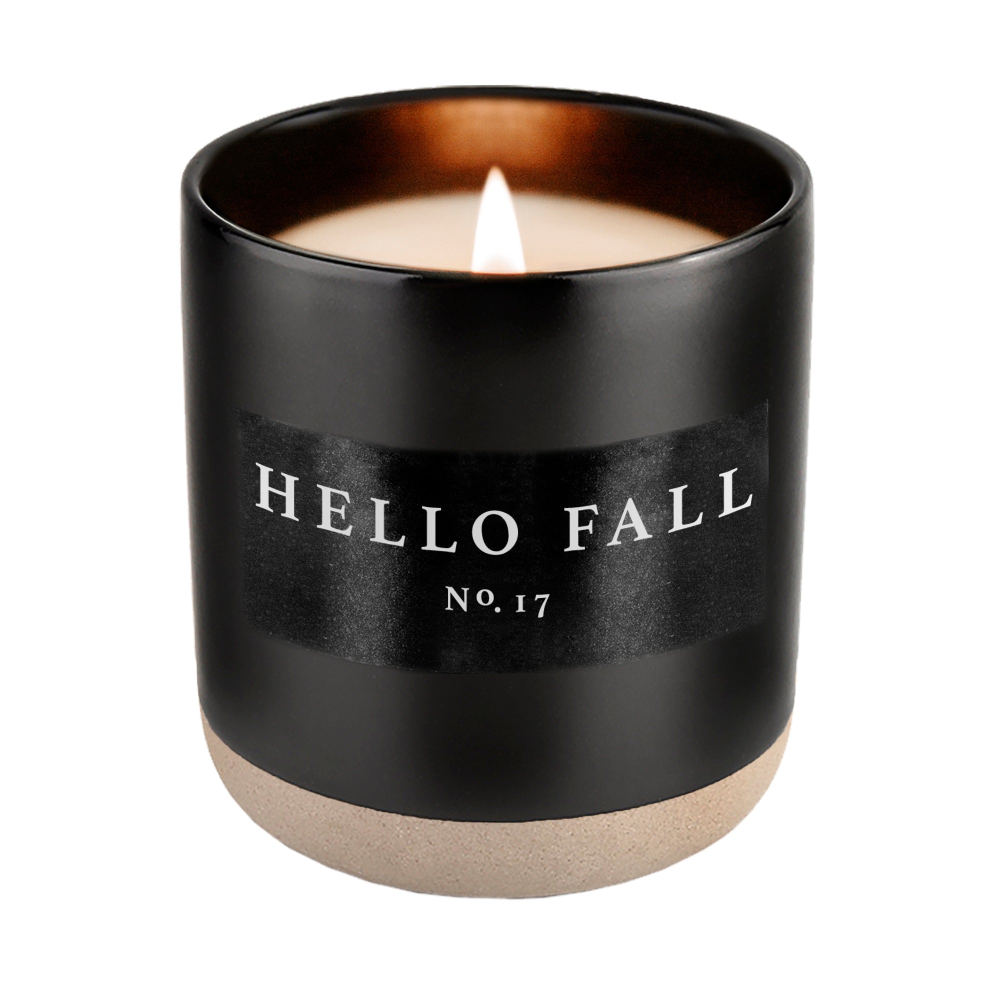 HELLO FALL SOY CANDLE - BLACK STONEWARE JAR - 12 OZ