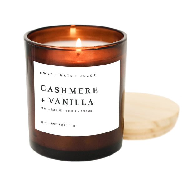 CASHMERE AND VANILLA SOY CANDLE  - AMBER JAR - 11 OZ