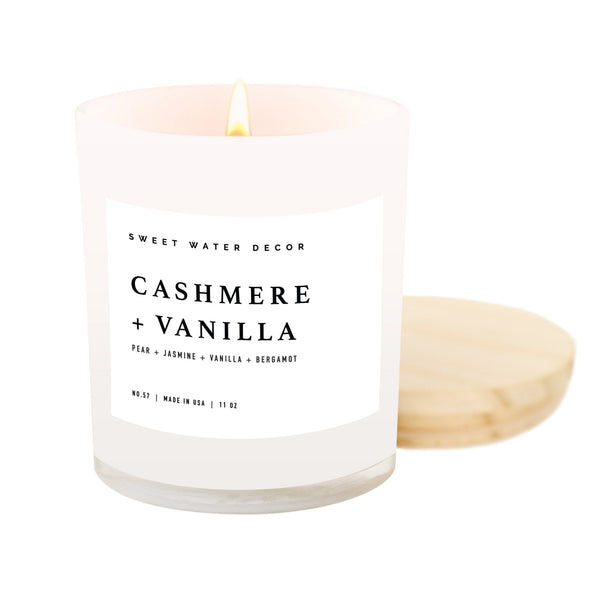 CASHMERE AND VANILLA SOY CANDLE - WHITE JAR - 11 OZ