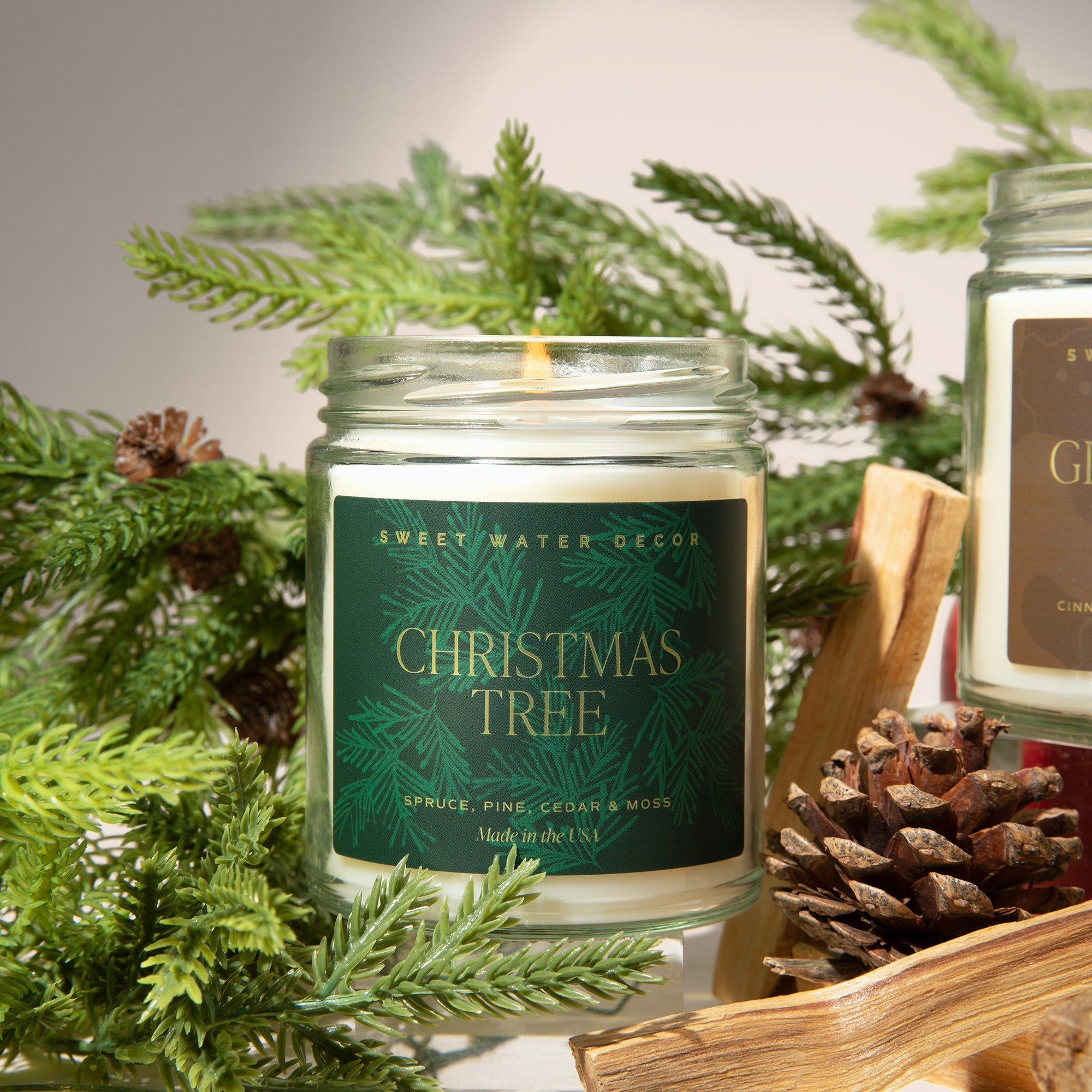 CHRISTMAS TREE SOY CANDLE Tree Soy Candle - CLEAR JAR - 9 OZ