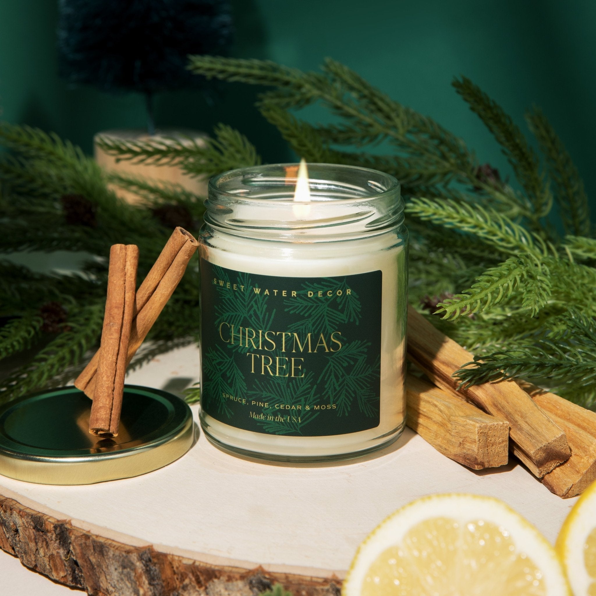 CHRISTMAS TREE SOY CANDLE Tree Soy Candle - CLEAR JAR - 9 OZ