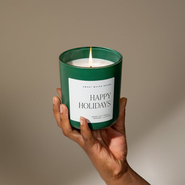 HAPPY HOLIDAYS SOY CANDLE - GREEN MATTE JAR - 15 OZ