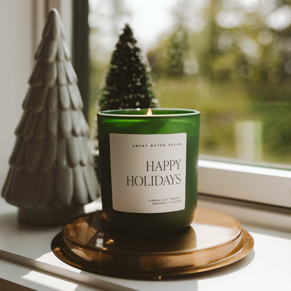 HAPPY HOLIDAYS SOY CANDLE - GREEN MATTE JAR - 15 OZ