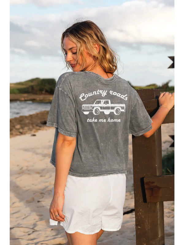 CROPPED COUNTRY ROADS TAKE ME HOME GRAPHIC TEE