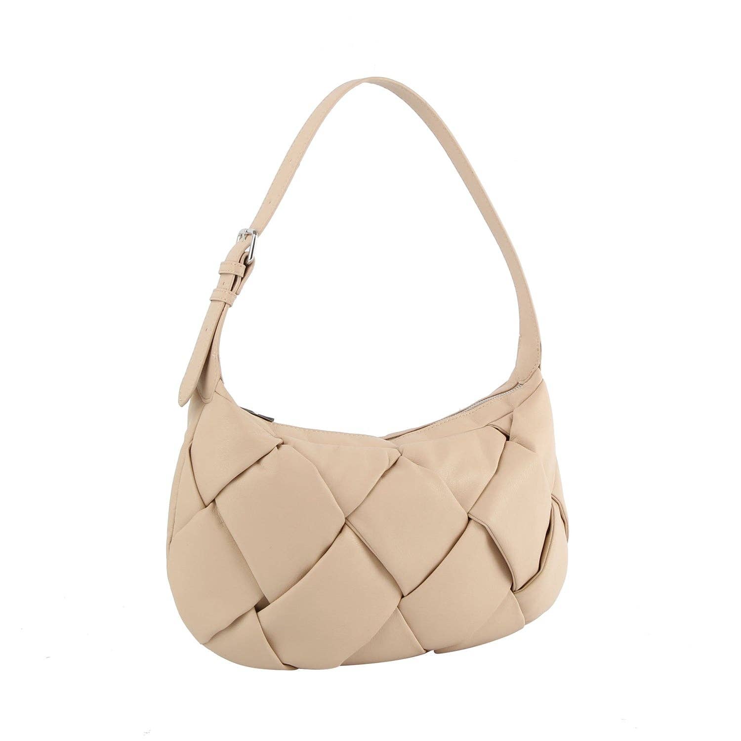 ECOSTITCH PUFFY WOVEN SHOULDER HOBO: TAUPE