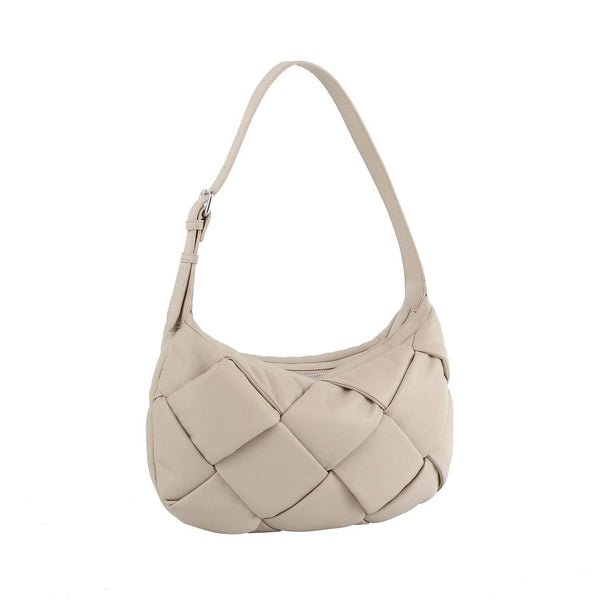 ECOSTITCH PUFFY WOVEN SHOULDER HOBO: TAUPE