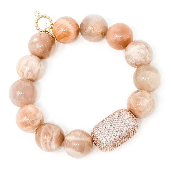 14MM MOONSTONE BRACELET WITH ROSE GOLD PAVE STATEMENT