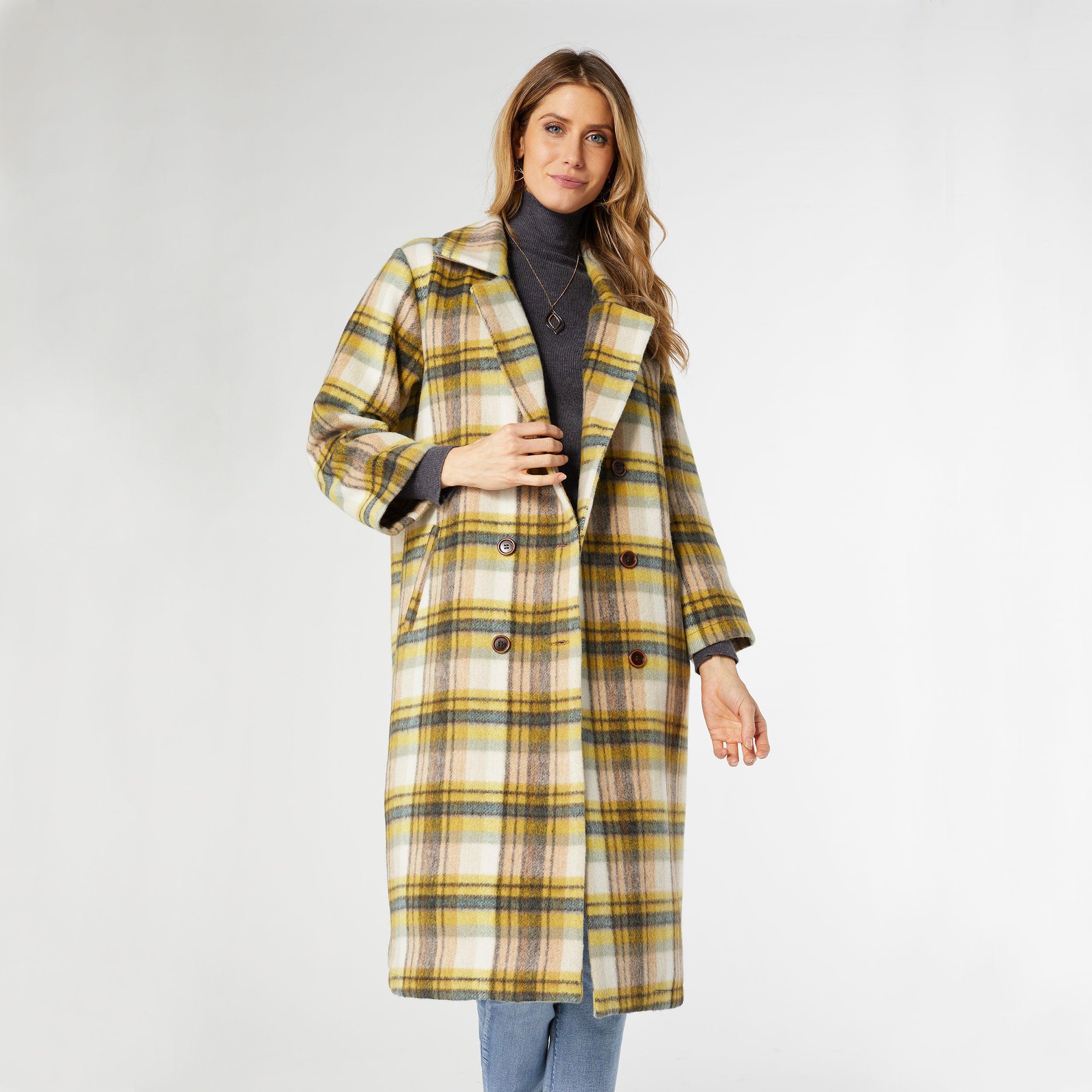 GRAYLYNN CITRON PLAID DOUBLE BREASTED COAT