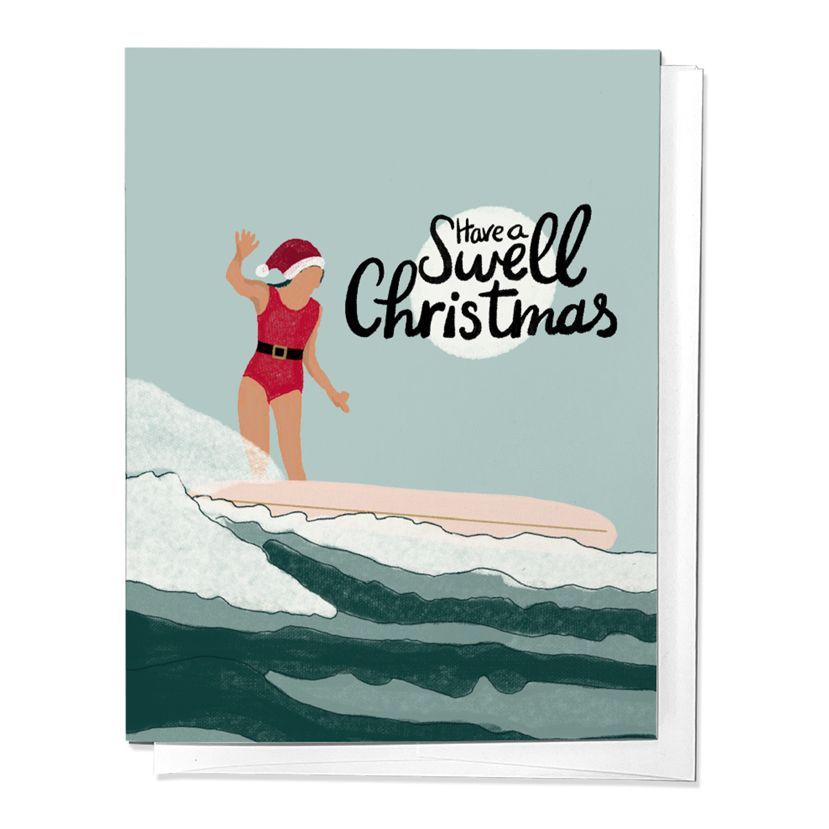 HAVE A SWELL CHRISTMAS HOLIDAY SURF GIRL GREETING CARD