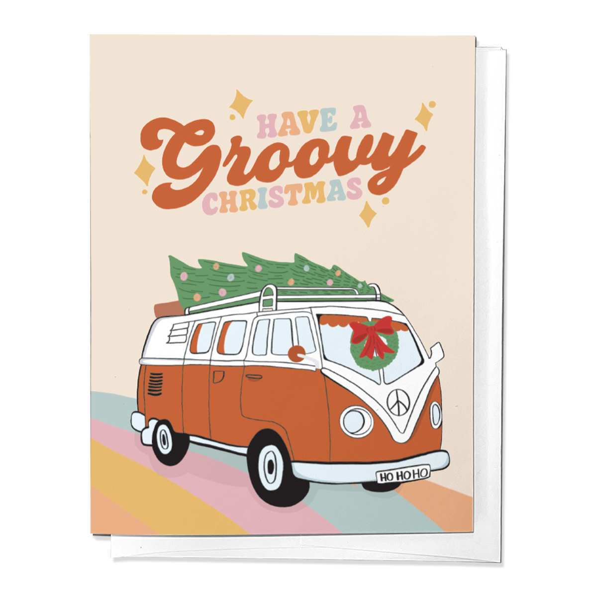 HAVE A GROOVY CHRISTMAS, HIPPIE VAN HOLIDAY GREETING CARD