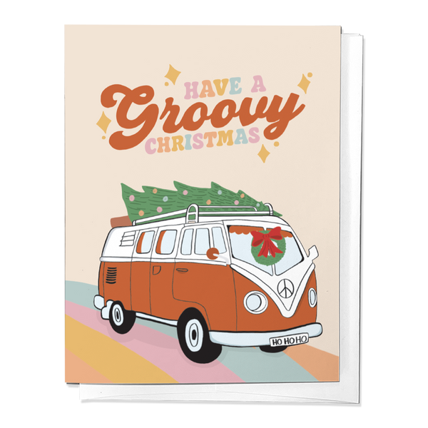 HAVE A GROOVY CHRISTMAS, HIPPIE VAN HOLIDAY GREETING CARD