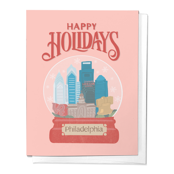 HAPPY HOLIDAY FROM PHILADELPHIA SNOW GLOBE CHRISTMAS GREETING CARD