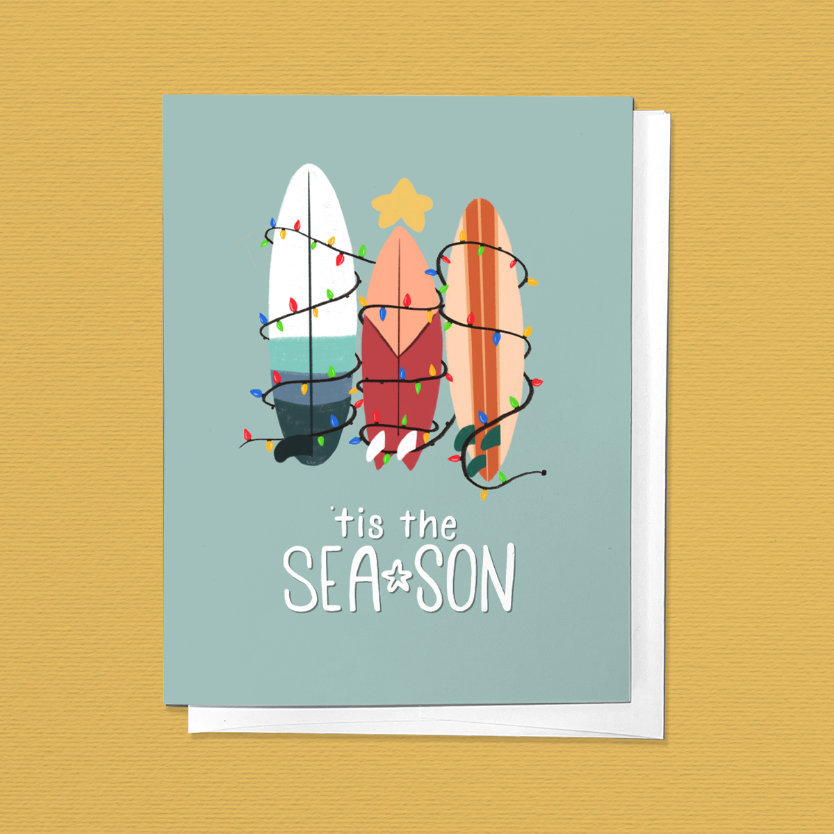 TIS THE SEA-SON, SURFBOARD HOLIDAY CHRISTMAS GREETING CARD