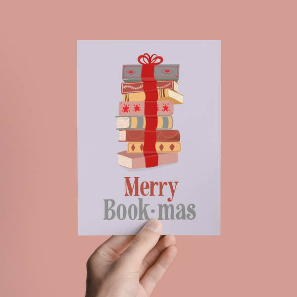 MERRY BOOK-MAS, HOLIDAY AND CHRISTMAS LIBRARY FUNNY GREETING CARD