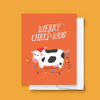 MERRY CHRIS-MOO, HOLIDAY CHRISTMA FUNNY COW GREETING CARD