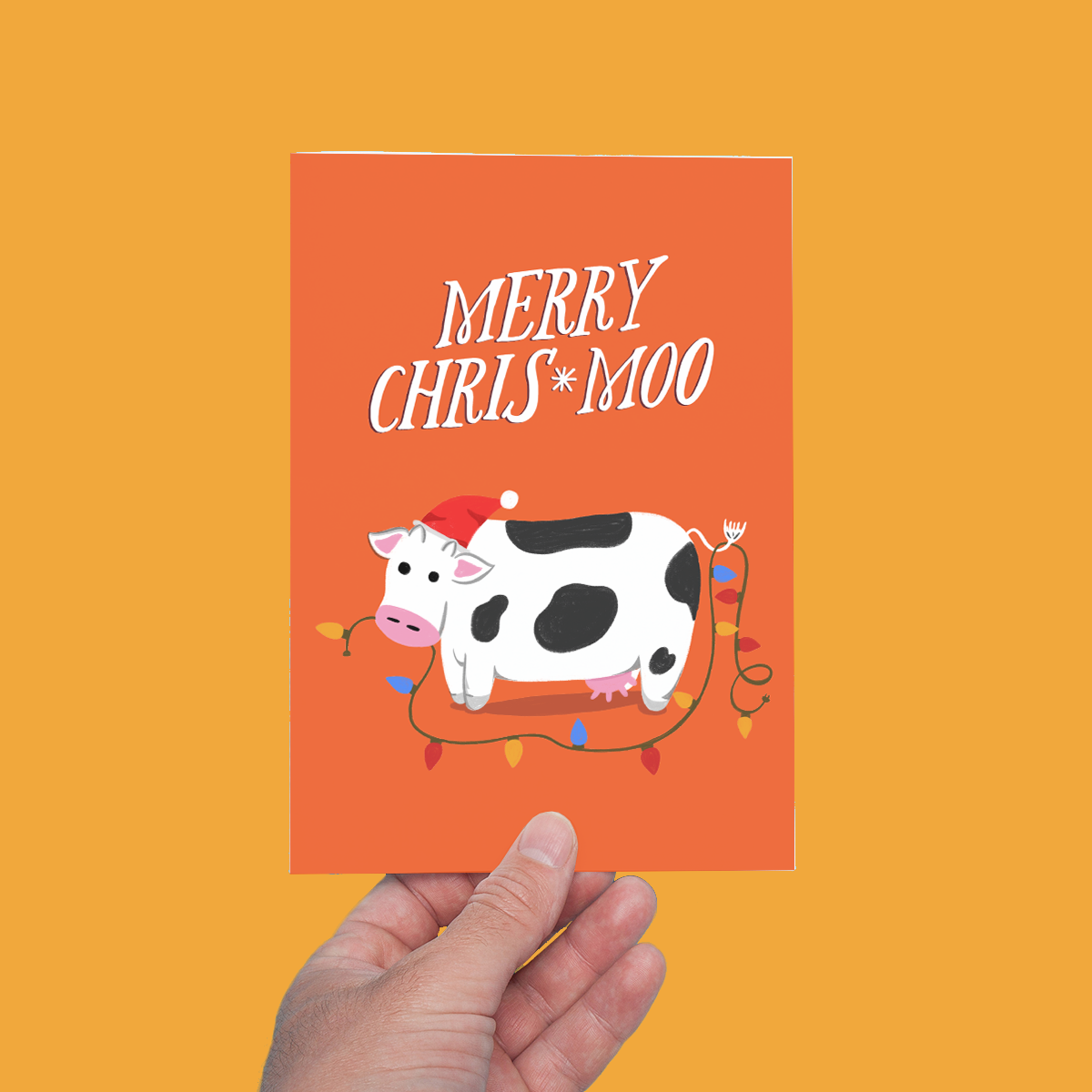 MERRY CHRIS-MOO, HOLIDAY CHRISTMA FUNNY COW GREETING CARD