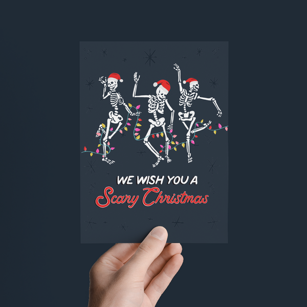 WISH YOU A SCARY CHRISTMAS DANCING SKELETONS GREETING CARD