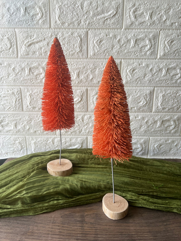 4" ROUND X 12"H BOTTLE BRUSH TREE WITH WOOD BASE, PEACH COLOR