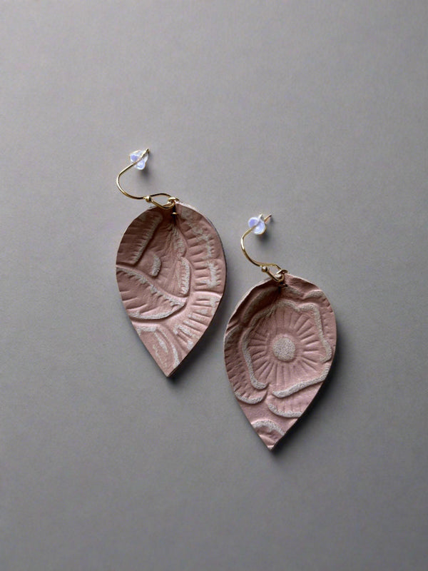 STAMPED LEATHER LEAF SHAPED EARRINGS