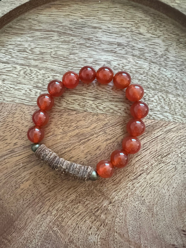 AMBER CRYSTAL CUFF BRACELET WITH LEATHER ACCENT