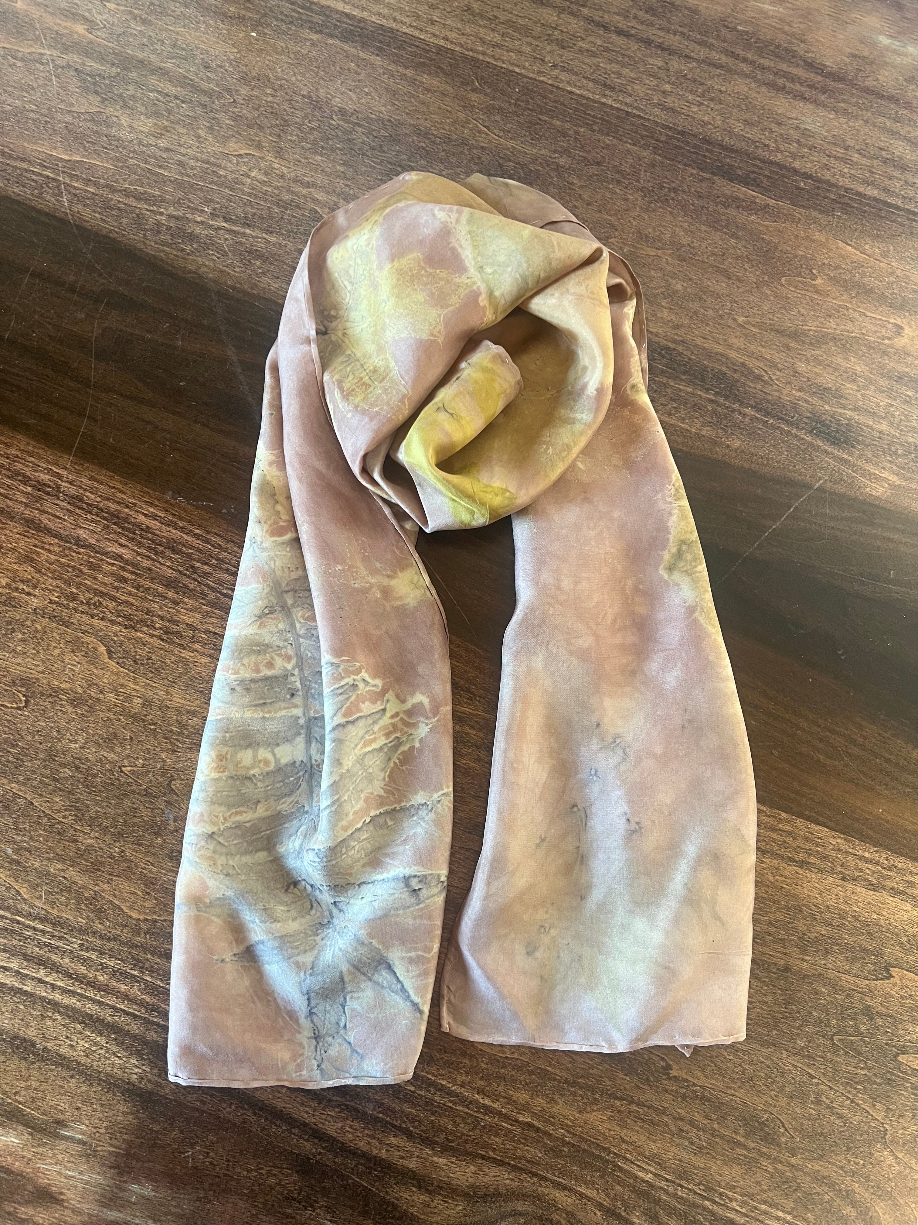 PINK LEAVES ECO PRINT SILK SCARF- 11