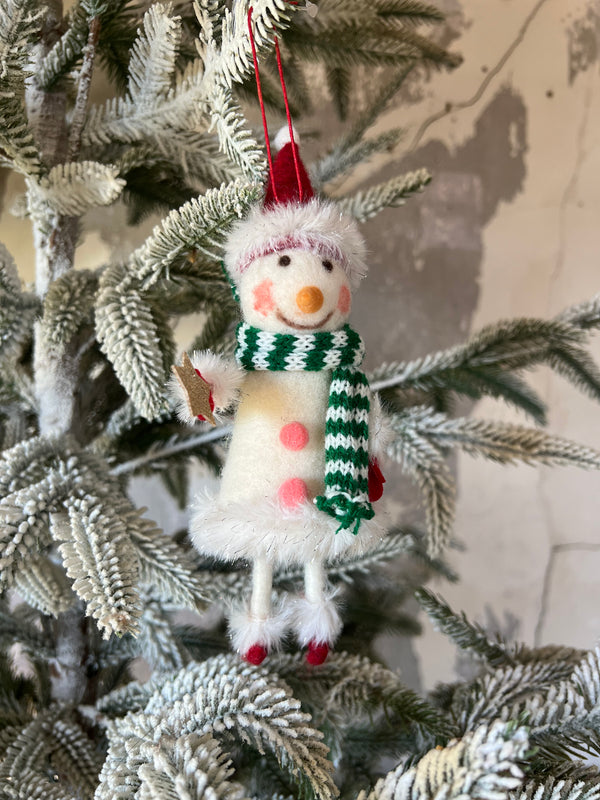 WOOL SNOWMAN ORNAMENT 7"