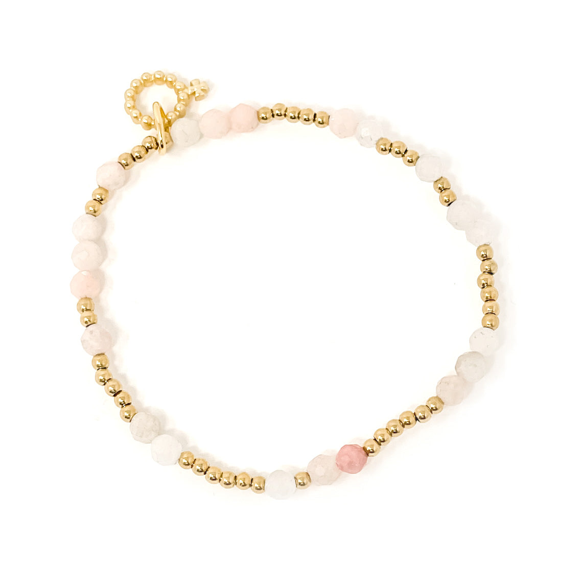 4MM NON-TARNISH GOLD FILLED MIXED ROSE QUARTZ AND GOLD HEMATITE BRACELET