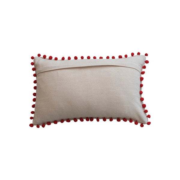 20"L x 12"H COTTON BLEND TUFTED LUMBAR PILLOW W/ POM POMTRIM