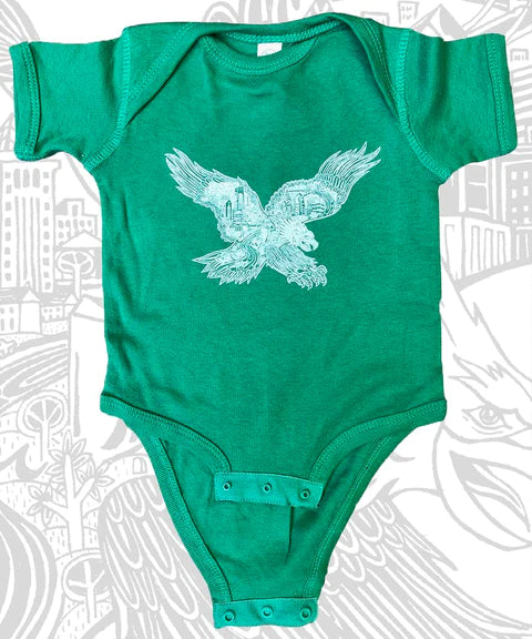 KELLY GREEN EAGLES BABY ONESIE